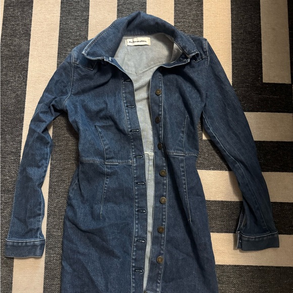 Reformation Denim Button-Front Long-Sleeve Mini Dress - Blue - Picture 2 of 5